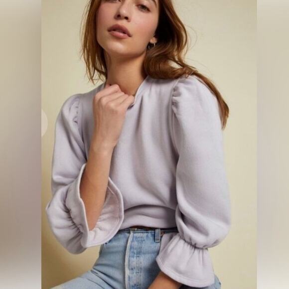 Nation LTD Daryl Puff Sleeve Sweatshirt Womens Size Large 100% Cotton Lavender - Picture 1 of 5